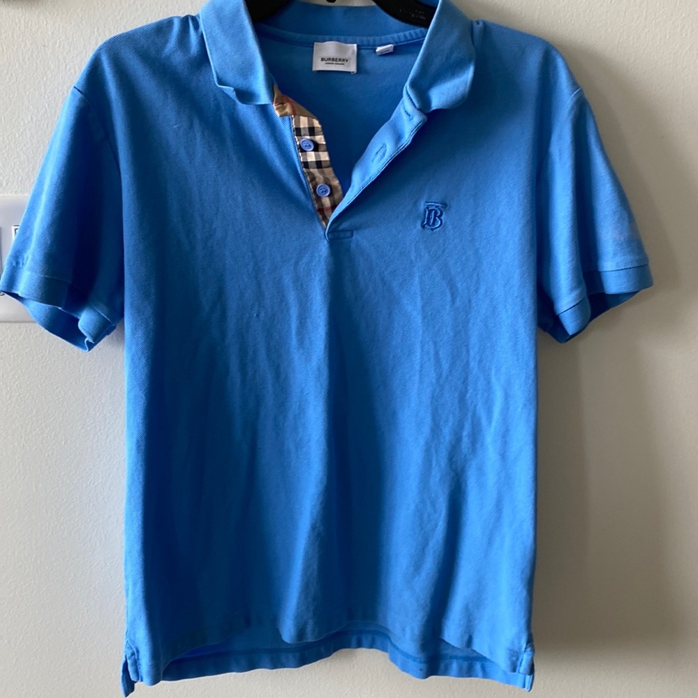 Burberry | Size Large | Mens Blue Short Sleeve Polo Plaid Collar 100% Cotton